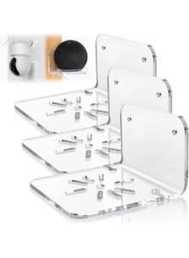 EMAAZZ LLC Clear Acrylic Wall Shelf Set of 3 – 4'' No-Drill Adhesive Mount Shelves for Security Cameras, Speakers, Baby Monitors & Smart Devices - Image 1